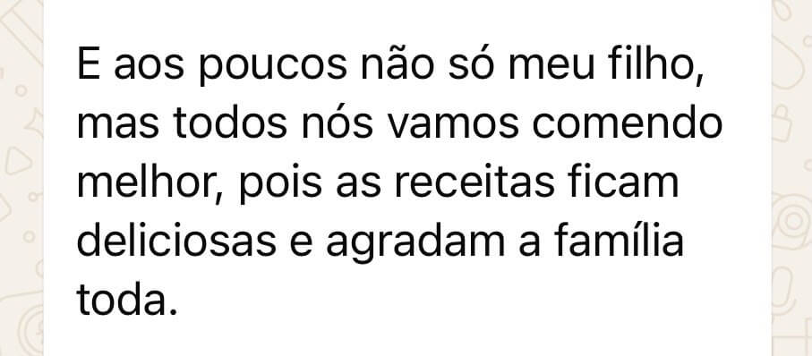 Captura de mensagem de família sobre acompanhamento alimentar, relato 9