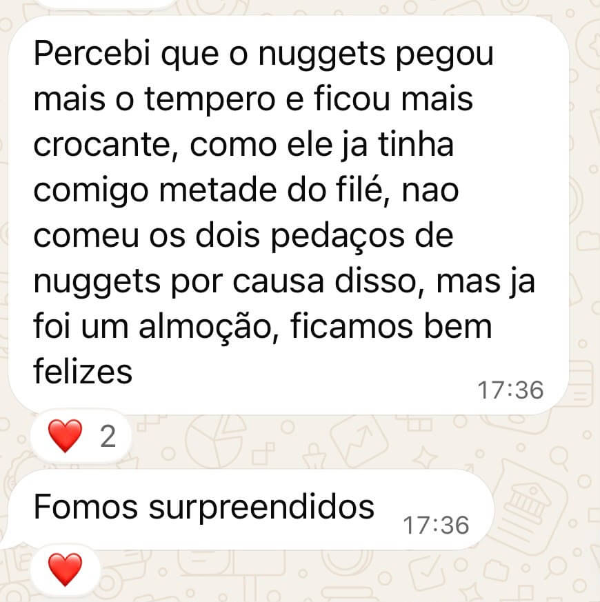 Captura de mensagem de família sobre acompanhamento alimentar, relato 12