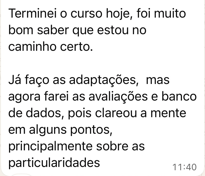 Captura de mensagem de profissional sobre formação e atendimento em seletividade alimentar, relato 5